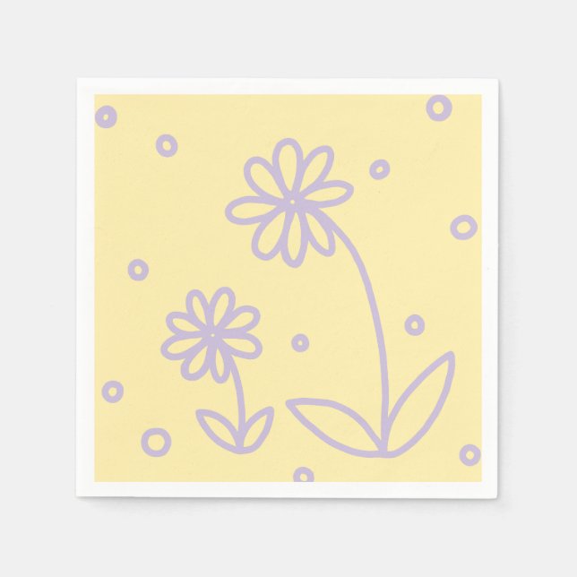 Daisies and Dots 2 - Pastel Yellow and Purple Napkin (Front)