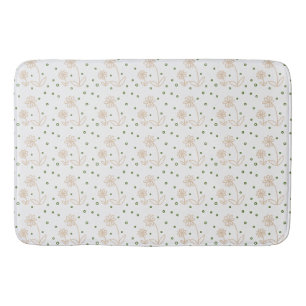 Daisies and Dots 2 - White, Sand and Palm Green Bath Mat