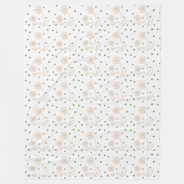 Daisies and Dots 2 - White, Sand and Palm Green Fleece Blanket (Front)