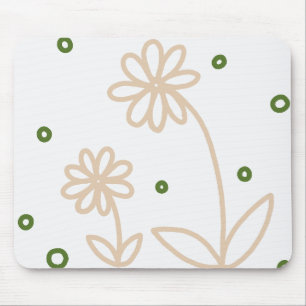 Daisies and Dots 2 - White, Sand and Palm Green Mouse Pad