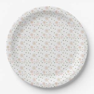 Daisies and Dots 2 - White, Sand and Palm Green Paper Plate