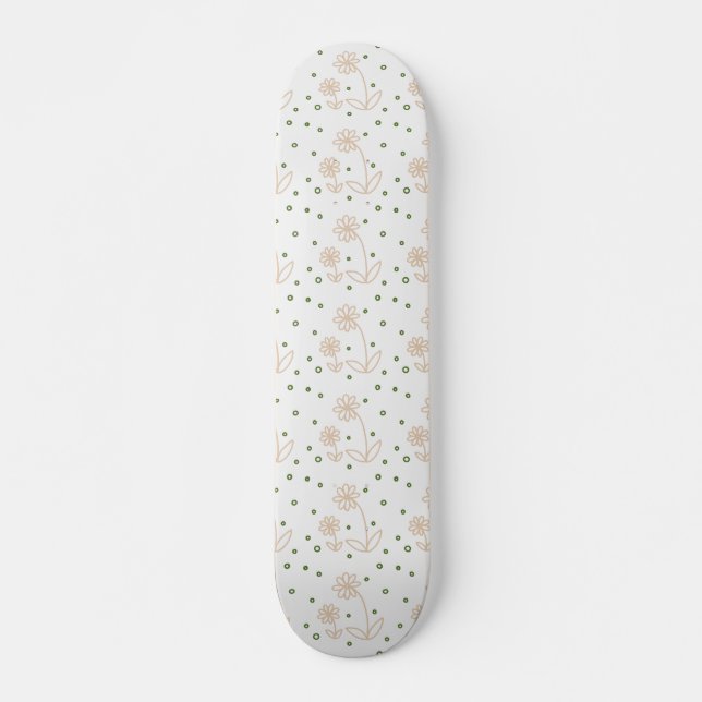 Daisies and Dots 2 - White, Sand and Palm Green Skateboard (Front)
