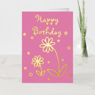 Daisies and Dots Happy Birthday in Gold foil Greeting Card
