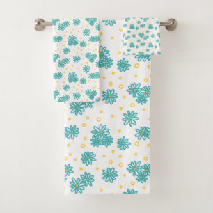 Daisies and Dots - Turquoise and Yellow  Bath Towel Set