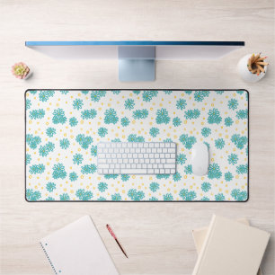 Daisies and Dots - Turquoise and Yellow Desk Mat