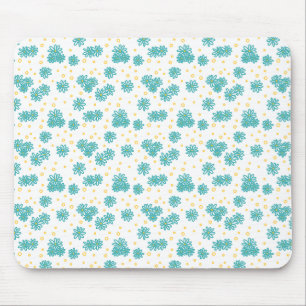 Daisies and Dots - Turquoise and Yellow Mouse Pad