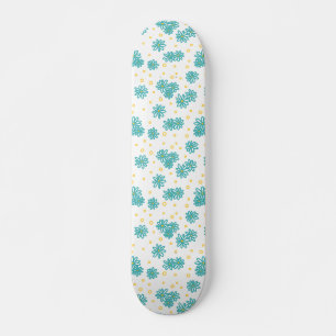 Daisies and Dots - Turquoise and Yellow  Skateboard