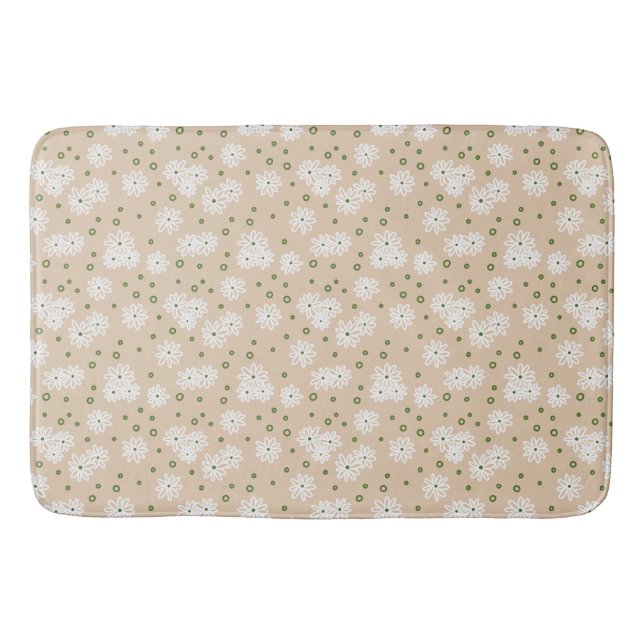 Daisies and Dots - White, Sand and Palm Green Bath Mat (Front)