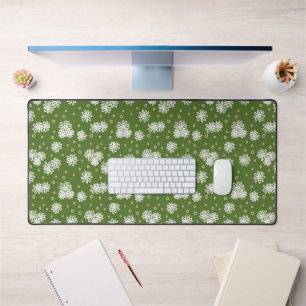 Daisies and Dots - White, Sand and Palm Green Desk Mat