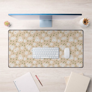 Daisies and Dots - White, Sand and Palm Green Desk Mat
