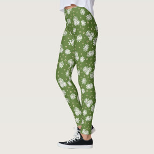 Daisies and Dots - White, Sand and Palm Green  Leggings