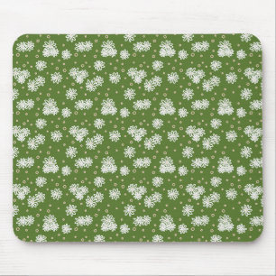 Daisies and Dots - White, Sand and Palm Green  Mouse Pad