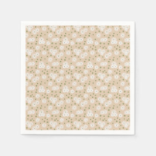 Daisies and Dots - White, Sand and Palm Green Napkin