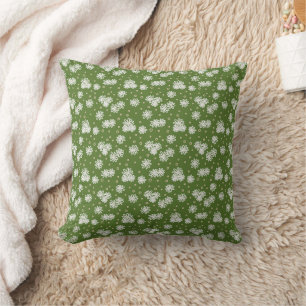 Daisies and Dots - White, Sand and Palm Green Throw Pillow