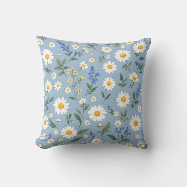 Daisies and Dreams: A Whimsical Floral Pattern Throw Pillow (Front)