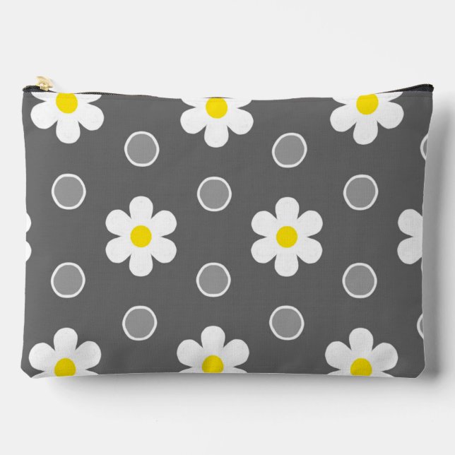 Daisies and Grey and White Polka Dots Accessory Pouch (Front)