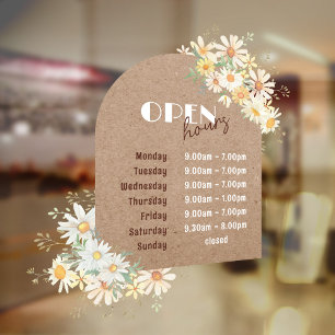 Daisies and Kraft Paper Arch Open Hours Window Cli Window Cling