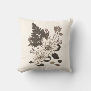 Daisies and Leaves - transparent on cream.    Throw Pillow