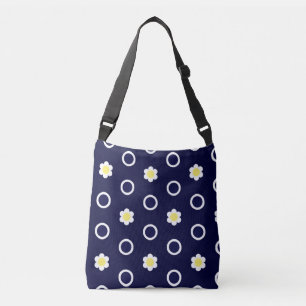 Daisies and Navy Blue and White Polka Dot Pattern Crossbody Bag