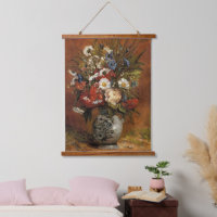 Daisies and Peonies in Blue Vase,