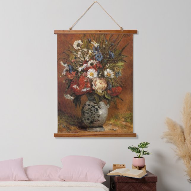 Daisies and Peonies in Blue Vase, Hanging Tapestry (Bedroom)