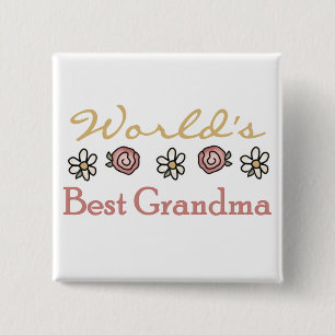 Daisies and Roses World Best Grandma 2 Inch Square Button