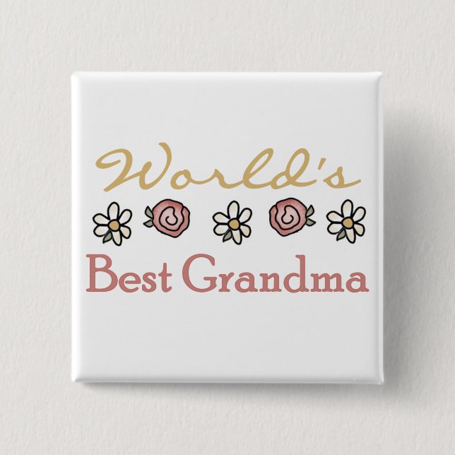 Daisies and Roses World Best Grandma 2 Inch Square Button (Front)