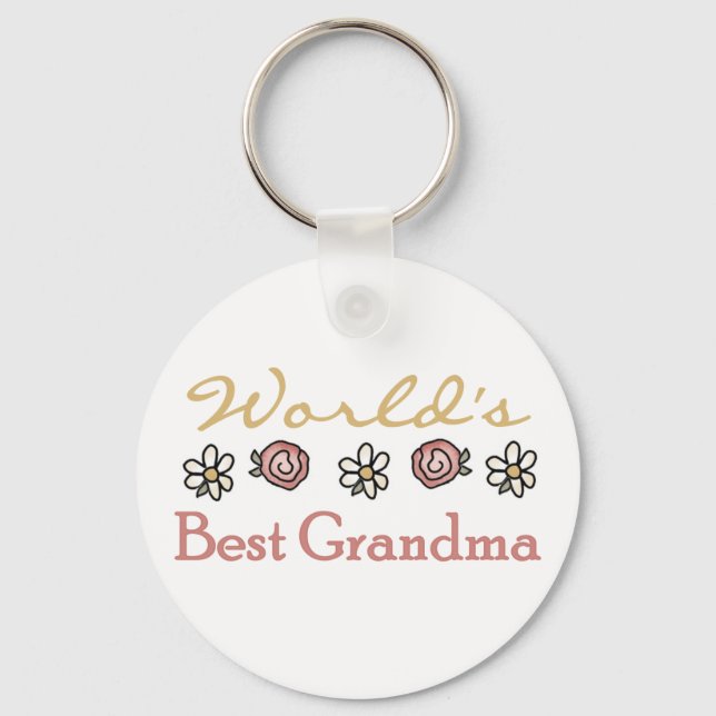Daisies and Roses World Best Grandma Keychain (Front)