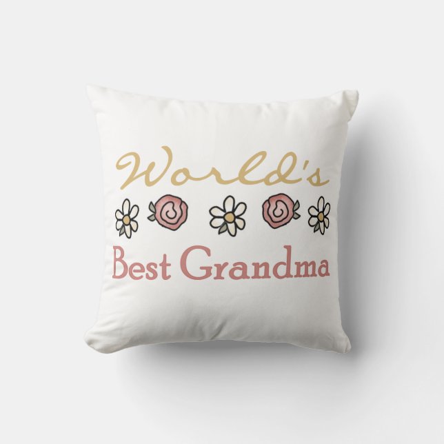 Daisies and Roses World's Best Grandma Gifts Throw Pillow (Front)