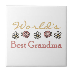 Daisies and Roses World's Best Grandma Gifts Tile