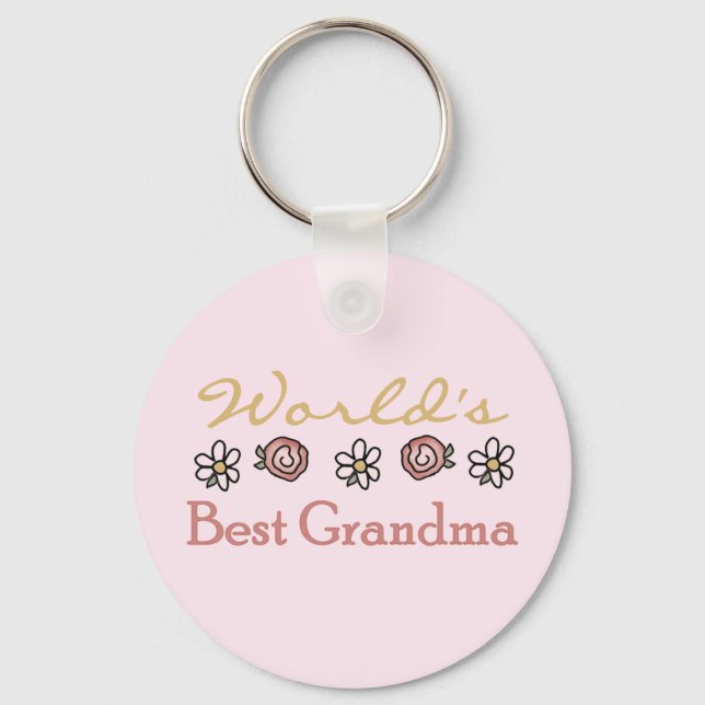 Daisies and Roses World's Best Grandma Keychain (Front)