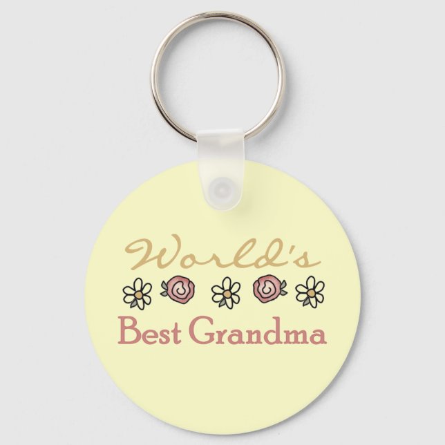 Daisies and Roses World's Best Grandma Keychain (Front)