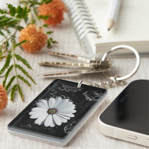 Daisies and shades of grey keychain