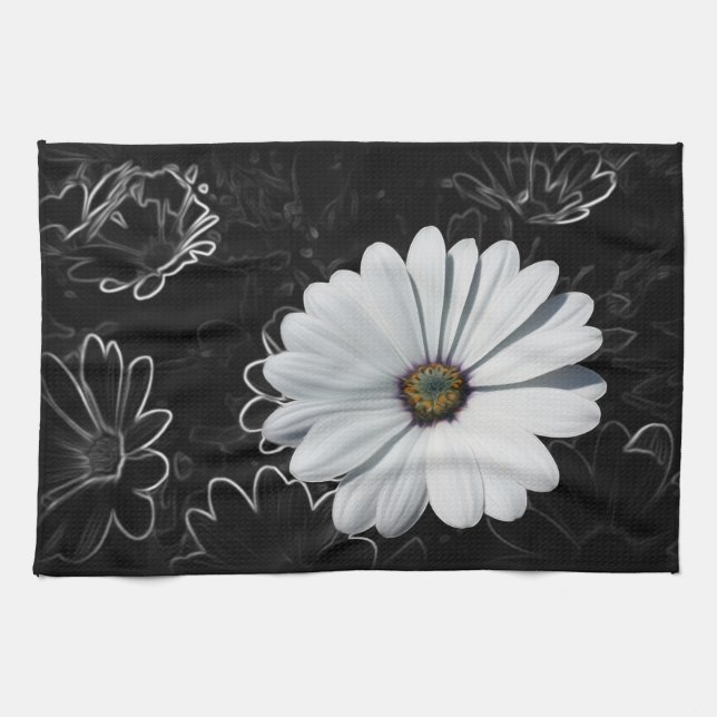 Daisies and shades of grey kitchen towel (Horizontal)