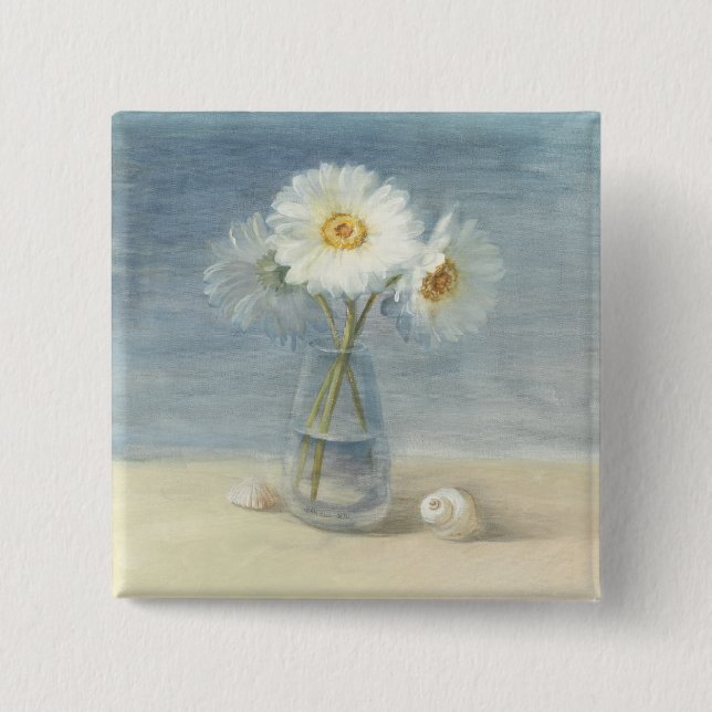 Daisies and Shells 2 Inch Square Button (Front)