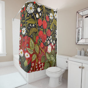Daisies and Strawberries Shower Curtain