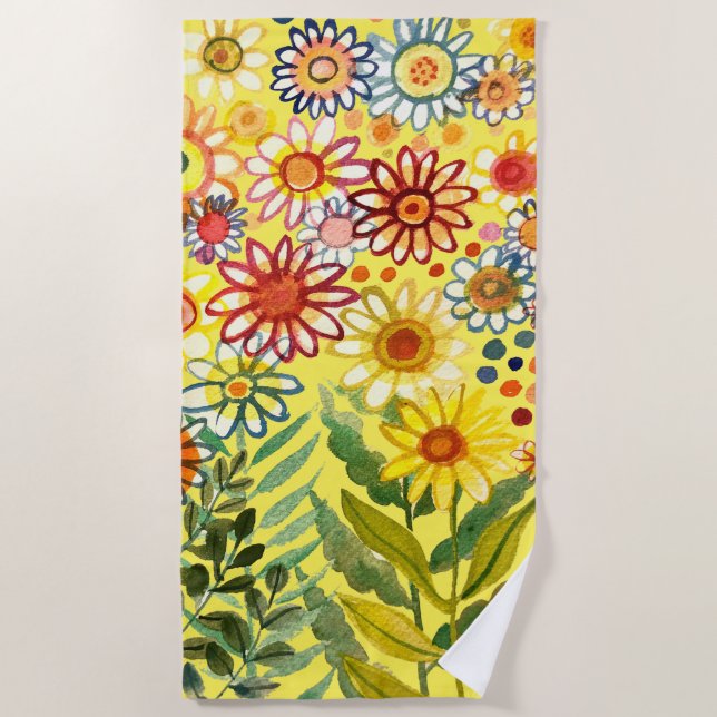 daisies and sunflower beach towel (Front)