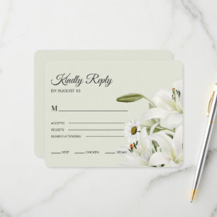 Daisies And White Lilies Light Green Background R RSVP Card