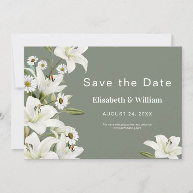 Daisies And White Lilies Save The Date (Front)