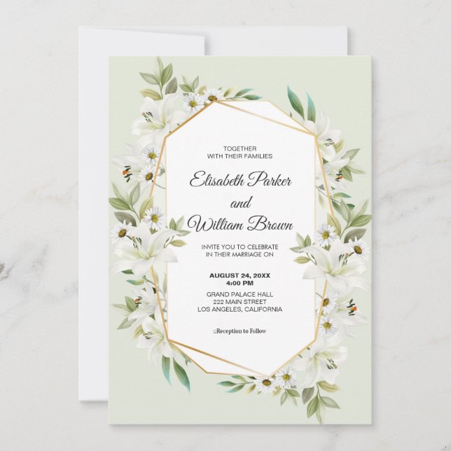 Daisies And White Lilies Wedding Invitation  (Front)