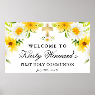 Daisies and Yellow Flowers First Holy Communion Poster