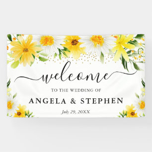 Daisies and Yellow Flowers Wedding Welcome Banner