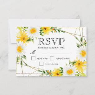 Daisies and Yellow Summer Flowers Wedding RSVP Card