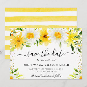 Daisies and Yellow Summer Flowers Wedding Save The Date