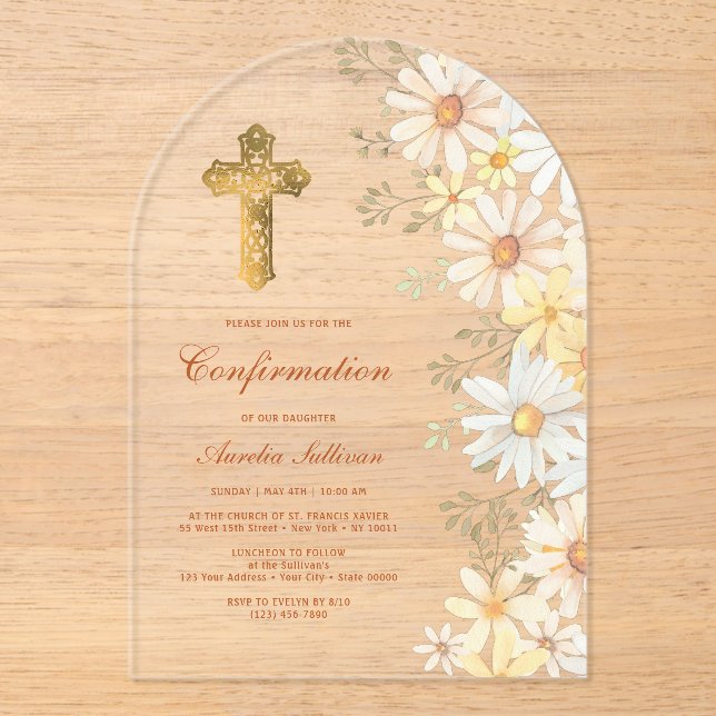 Daisies Arch Confirmation Acrylic Invitations (Front)