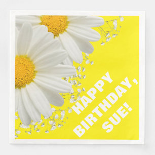 Daisies & Baby's Breath Customizable Bright Yellow Napkin