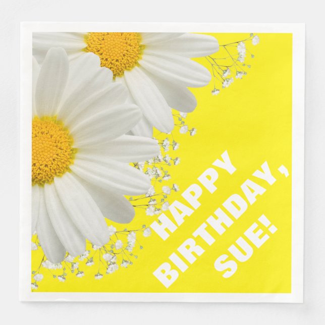 Daisies & Baby's Breath Customizable Bright Yellow Napkin (Front)