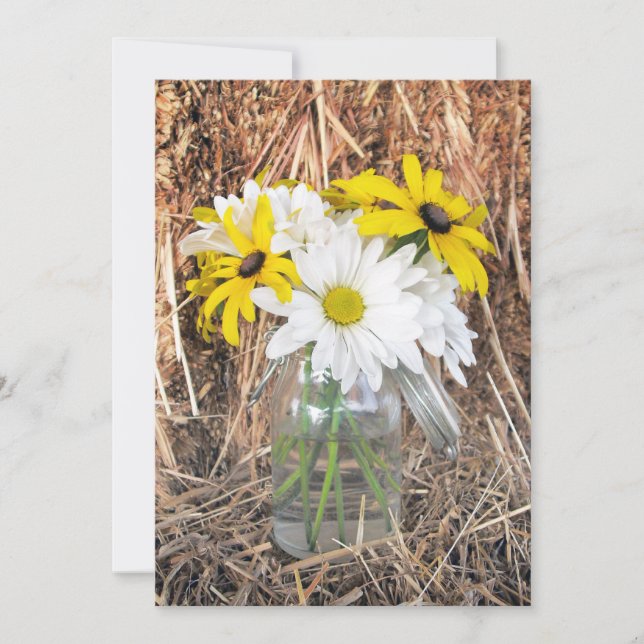 Daisies Black Eyed Susans & Hay Wedding Invitation (Front)