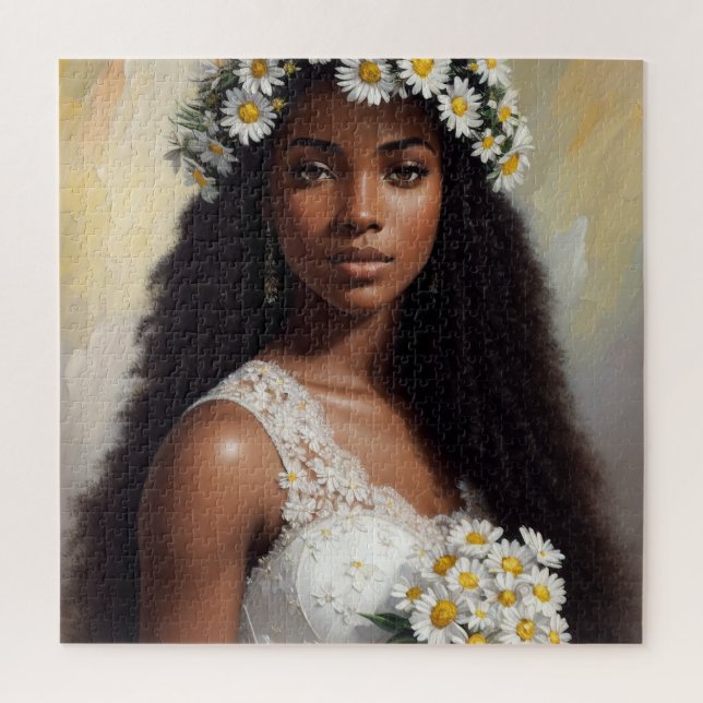 Daisies Black Woman Floral Art Jigsaw Puzzle (Vertical)