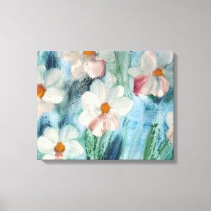 Daisies Blooms With Turquoise Canvas Print
